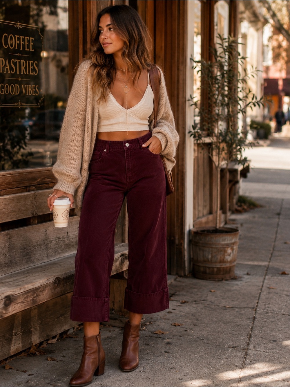 Levi Maroon Corduroy Capri Pant Wide Leg Crop Boho Coastal Cowgirl Dark Academia
